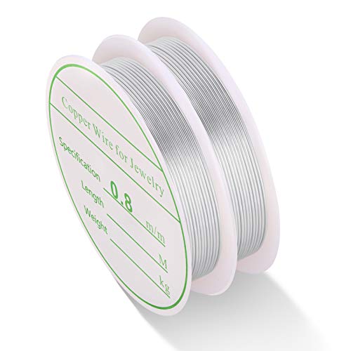 MIKIMIQI 2 Pack Jewelry Wire Craft Wire 20 Gauge Tarnish Resistant Jewelry Beading Wire Copper Beading Wire for Jewelry Making Supplies and Crafting, 0.8mm X 3m for Each Pack (Silver)