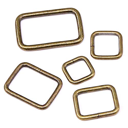 Swpeet 50 Pcs Bronze Assorted Metal Rectangle Ring, Webbing Belts Buckle for for Belt Bags DIY Accessories - 13mm / 15mm / 20mm / 25mm / 35mm
