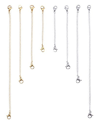 I-MART Stainless Steel Necklace Bracelet Extender Chain Set (8Pcs - 4 Gold, 4 Silver)