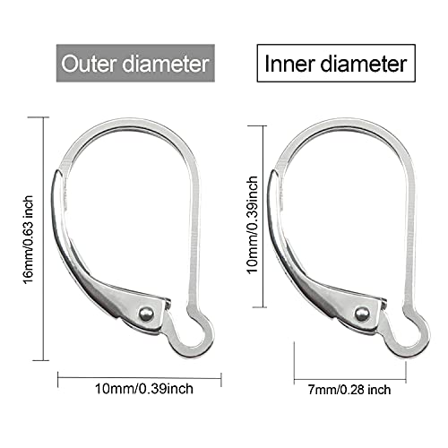 TOAOB 16pcs 925 Sterling Silver Leverback Earring Hooks Hypoallergenic Interchangeable Dangle Ear Wire 10x16mm Leverback Earring Findings for Jewelry Making