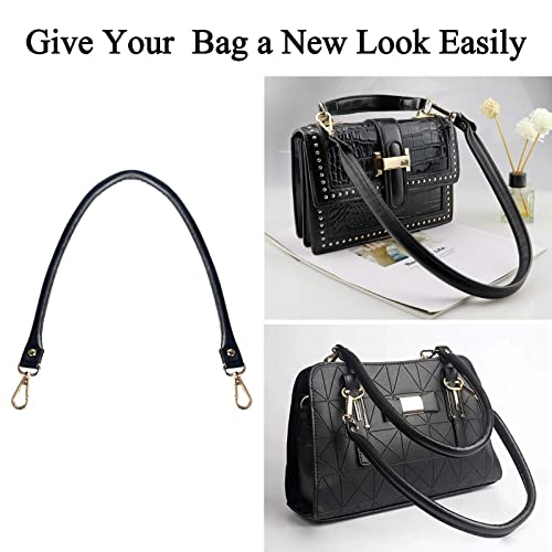 BEAULEGAN Purse Leather Handles Replacement 2 Pcs for Handbag, 23.6 Inch, Black Gold