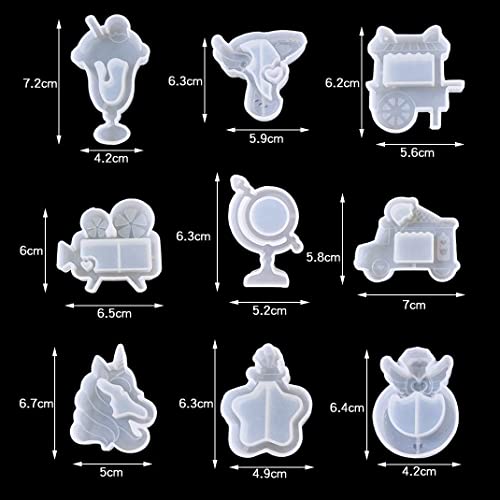 iSuperb 9 Pcs Resin Silicone Shaker Molds Quicksand Epoxy Resin Molds Crystal Molds Ice Cream Unicorn Wing Truck Shaped Keychain Molds Silicone Molds Casting Molds for DIY Jewelry Craft Gift
