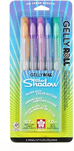 SAKURA Gelly Roll Silver Shadow Gel Pens - Bold Point Ink Pen for Lettering, Drawing, Invitations, & Stationery - Silver & Colored Ink - Bold Line - 5 Pack