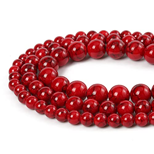 60pcs 6mm Natural Stone Beads Red Turquoise Beads Energy Crystal Healing Power Gemstone for Jewelry Making, DIY Bracelet Necklace