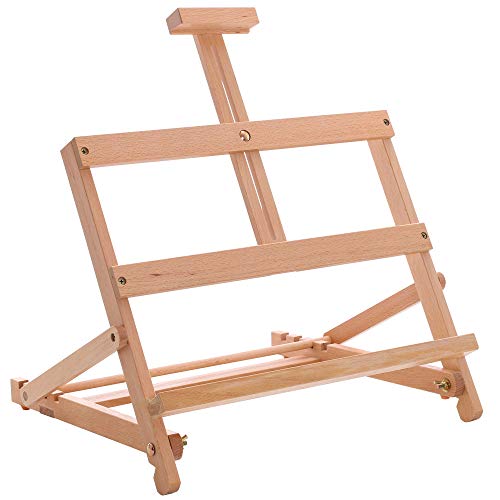 U.S. Art Supply 24" High Small Laptop Wooden H-Frame Studio Easel - Artists Adjustable Tabletop Beechwood Painting and Display Easel, Holds Up To 19" Canvas, Portable Sturdy Table Desktop Holder Stand