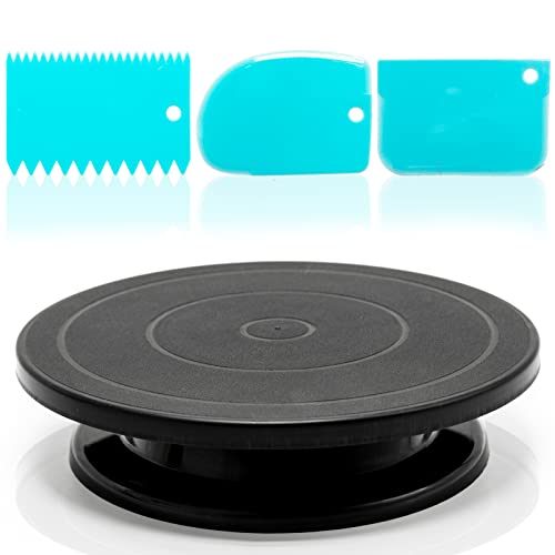 11”Rotate Turntable Sculpting Wheel Revolving Cake Turnable Black Painting Turn Table Stand for Paint Spraying Spinner,with 3 Scraping Tools-Spray Painting Spinner, Cake Decorating, DIY Projects