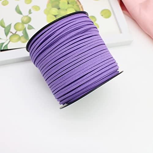 PAMIR TONG 100 Yards 2.6mm Suede Leather Cords Leather Lace Flat Faux Suede Cord String Thread Velvet Cord for Necklace, Bracelet, Beading and DIY Crafts (Purple)