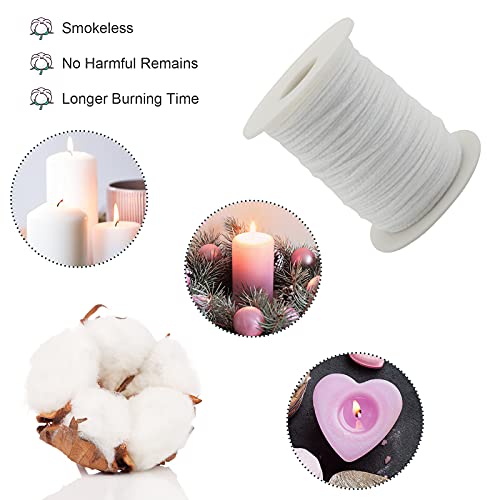 Candle Wick Roll, RAPUDA 200 Ft 24 PLY Braided Wick Spool, 2 Pcs Metal Candle Wick Holders,100 Pcs Metal Sustainer Tabs, 60 pcs Candle Thread Stickers for Candle DIY Craft Making