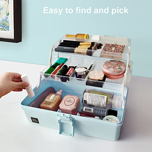Craft Organizers and Storage, 3-Layers Folding Clear Plastic Craft Organizer, Portable Craft Tool Box, Multipurpose Craft Box Organizer for Medicine, Sewing Organizer, Nail, Art Supplies for Kids