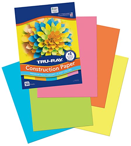 Tru-Ray Heavyweight Construction Paper, Hot Assorted Colors, 9" x 12", 50 Sheets