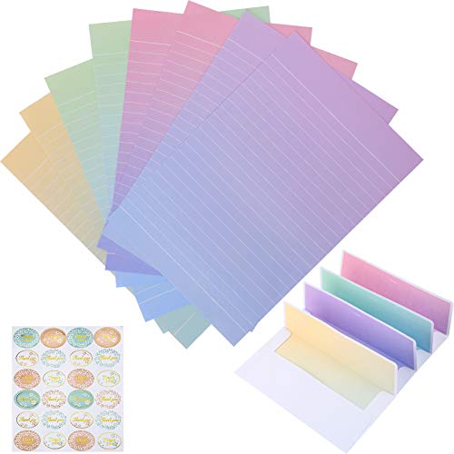 32 Pieces Colorful Writing Stationery Paper Letter Envelope Stationary Paper and 16 Pieces Envelopes 24 Pieces Thank You Printing Envelope Stickers for Office School Home Supplies