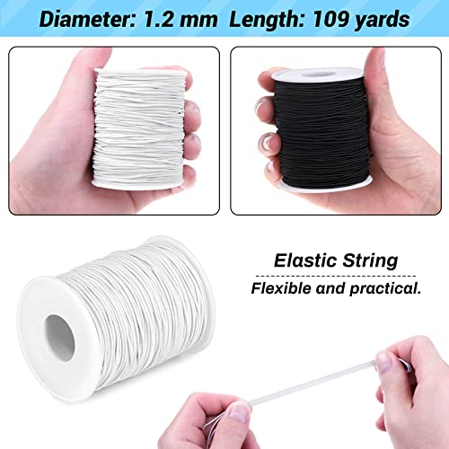 Elastic String Cord, Selizo 2 Pack Stretchy String for Bracelets, Necklace, Beading, Jewelry Making and Sewing (1.2 MM, 109 Yards, Black & White)