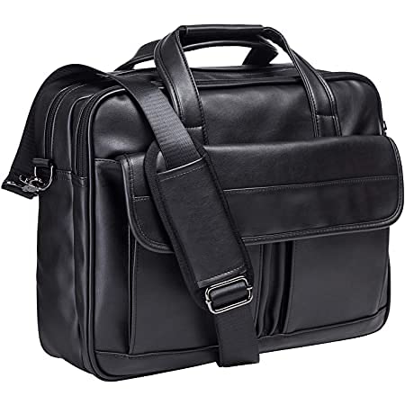 Men's Leather Messenger Bag, 17.3 Inches Laptop Briefcase Business Satchel Computer Handbag Shoulder Bag for Men (Black)