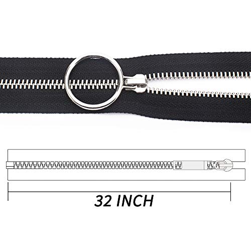 Metal Zipper #5-Glossy Separating Jaket Zippers for Sewing 32 Inch-Heavy Duty Coats Zippers-VOC Zipper One Way Open Bottom-Black Tape with Sliver Teeth(32"1PCS)