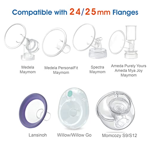 Maymom Flange Inserts 17 mm for Medela, Spectra 24 mm Shields/Flanges, Momcozy/Willow Wearable Cup. Compatible with Medela Freestyle, Harmony to Reduce 24mm Nipple Tunnel Down to 17 mm; 2pc/Each