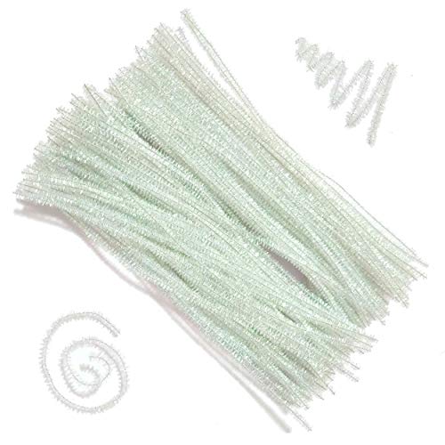 Carykon 200 PCS Glitter Tinsel Creative Arts Stems Pipe Cleaners-12 Inch (Colorful White)