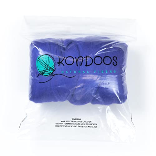 Kondoos Colored Natural Wool roving, 8 OZ. Best Wool for Needle Felting, Wet Felting, handcrafts and Spinning. (Purple)