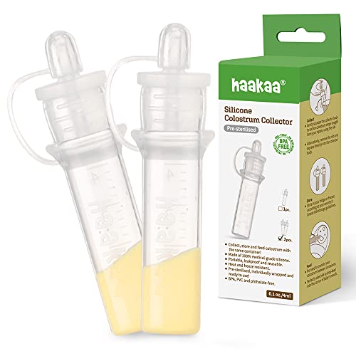 haakaa Colostrum Collectors for Breastfeeding Moms to Collect Store and Feed Colostrum, 0.1oz/4ml, 2pcs