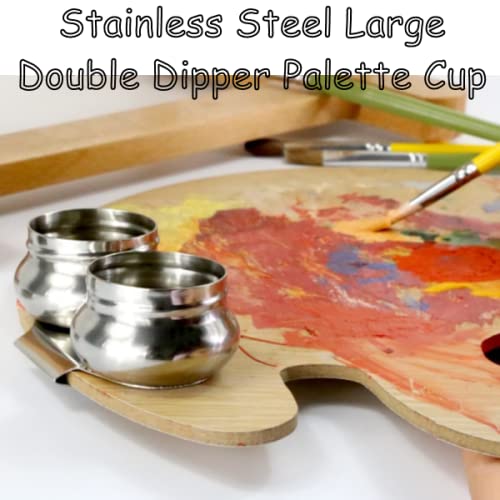 1pc Stainless Steel Large Double Dipper Palette Cup Oil Container Paint Megilp Turpentine Solvent Container with Screw Cap
