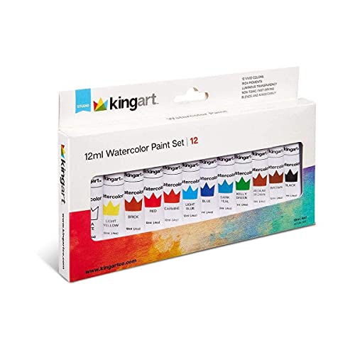 KINGART Studio Watercolor Paint, 12 ml (.4oz), Set of 12 Colors