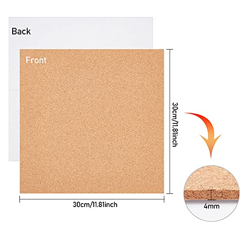 BENECREAT 12 Pack Self-Adhesive Cork Sheets(1mm thick) Cork Tiles Cork Mat 12x12 Inch with Adhesive Back for Wall Decoration, Party and DIY Crafts