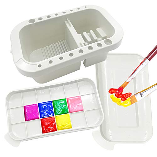 Multi-Use Paint Brush Basin with Brushes Holder,Paint Brush Cleaner,Paint Brush Holder and Organizers with Palette for Watercolor,Oil Painting