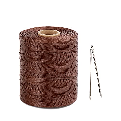 Dark Bown Large Spool Sewing Waxed Leather Thread 800 Meters 1mm with 2 Needles Leather Craft Hand Stitching Waxed Thread Cords AWL Shoes Bags Repair
