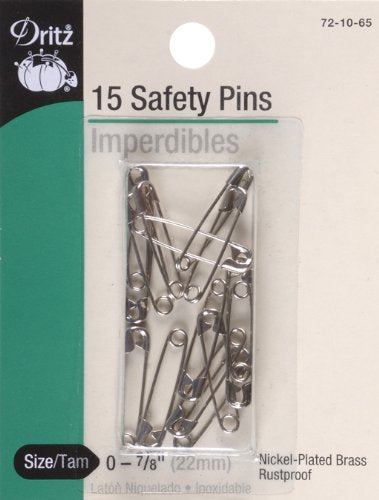 Dritz 72-10-65 Safety Pins, Nickel Plated Brass, Size 0 (15-Count)
