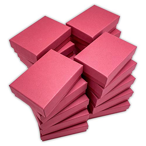 The Display Guys 25-Pack #32 Cotton Filled Cardboard Paper Jewelry Box Gift Case - Matte Red (3 1/4" x 2 1/4" x 1")