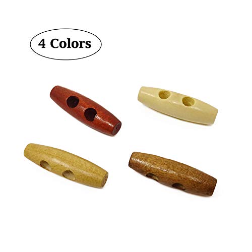 Honbay 40PCS 2 Holes Olive Shape Sewing Wood Toggle Buttons for Clothes
