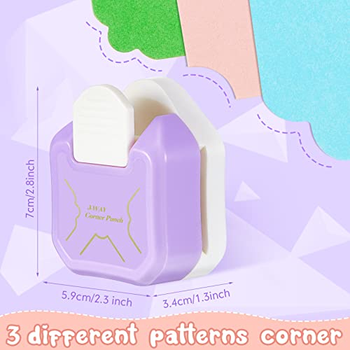 Gersoniel Creative Pattern Corner Punch 2 Pcs 3 in 1 Cutter Shapes Hole Paper Craft Rounder for Crafting, Scrapbooking Supplies, Business Card, Photo(Pink, Purple), Blue,Pink