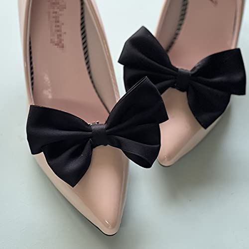 Fodattm 2PCS Handmade Bow Knot Shoe Buckle Shoe Clips Wedding Shoe Decoration Charms DIY Crafts Findings Accessories Shoes Bag Package Accessories (Black)