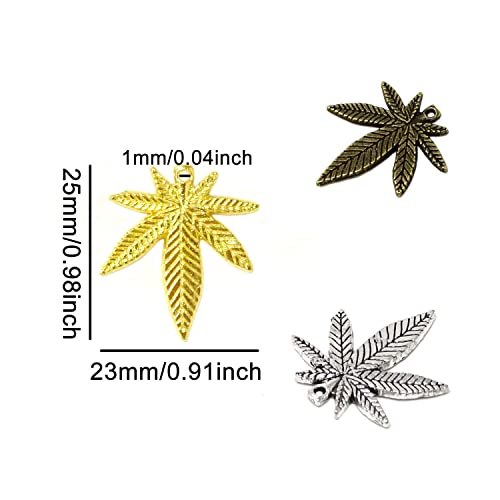 Honbay 60PCS Alloy Maple Leaves Charms Pendant Marijuana Leaf Dangle Charms for Earring Necklace Bracelet Keychain Jewelry Craft Making (3 Color)