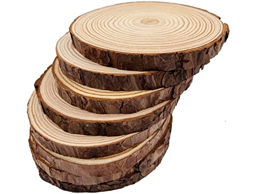 Unfinished Natural with Tree Bark Wood Slices 9 Pcs 5.1-5.5inch Disc Coasters Wood Coaster Pieces Craft Wood kit Circles Crafts Christmas Ornaments DIY Crafts with Bark for Crafts Rustic Wedding