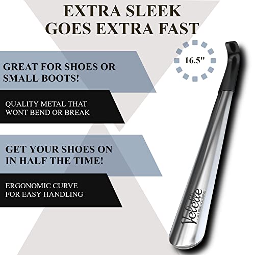 Velette Metal Shoe Horn Long Handle For Seniors, Set of 2, 16.5" Long Shoe Horns For Boots and Cowboy boots, or Extra Long Shoe Horn for Kids