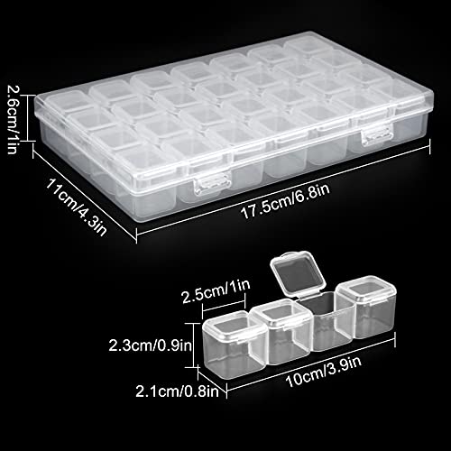 2 Pack 28 Grids Diamond Painting Storage Box - 6.89" X 4.13" Plastic Diamond Art Containers - Diamond Painting Organizer for Embroidery, DIY Art Craft, Jewelry, Earring, Nail Diamonds, Bead Storage