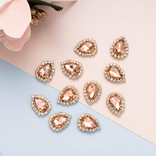 30Pcs Crystal Rhinestones Sewing on, Premium Teardrop Rhinestones Flatback Beads Buttons with Diamond, DIY Crafts Gems for Clothing, Bags, Shoes, Dress, Wedding Party Decoration (14mm Rose Gold)