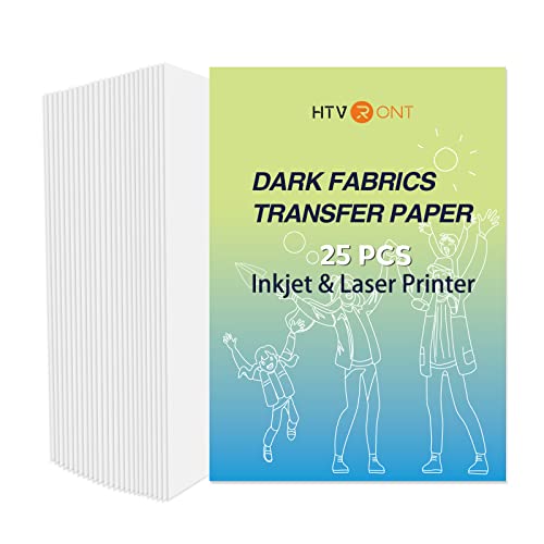 HTVRONT Heat Transfer Paper for Dark T Shirts -25 Sheets 8.5x11" Iron on Transfer Paper for Inkjet & Laser Printer, Stretchable & Durable Printable Heat Transfer Vinyl, Easy to Use