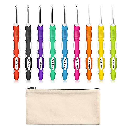 9 Pieces Crochet Hooks Ergonomic Crochet Hooks Set Crochet Hook Needles for Arthritic Hands with a Case