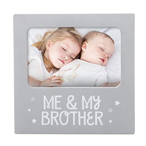 Tiny Ideas Me & My Brother Picture Frame, Nursery Décor, Gender-Neutral Baby Frame, Perfect Siblings Gift, Baby Keepsake Picture Frame, Gray