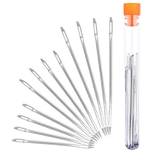Hekisn Professional Large-Eye Leather Stitching Needle with 3 Different Sizes for Leather Projects with Storage Container (12 Pieces)