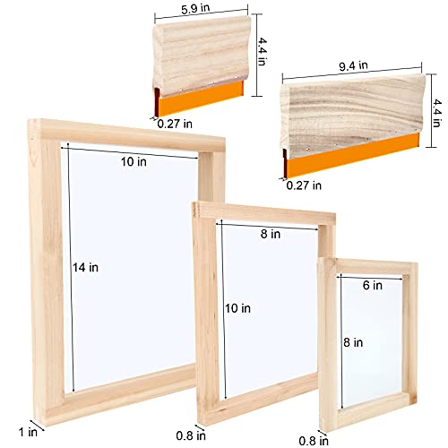 Colovis Screen Printing Frame and Squeegee Kit for Home or Small Business, Include 3 PCS Wooden Screen Printing Frames with Mesh and 2 PCS Screen Printing Squeegees