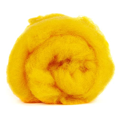 Maori Wool - A Special Blend of New Zealand Wools by DHG for Needle Felting and Wet Felting, 3.5 OZ / 100 gr, Carded Wool Batt, 100% Pure Wool, Color Mango Yellow