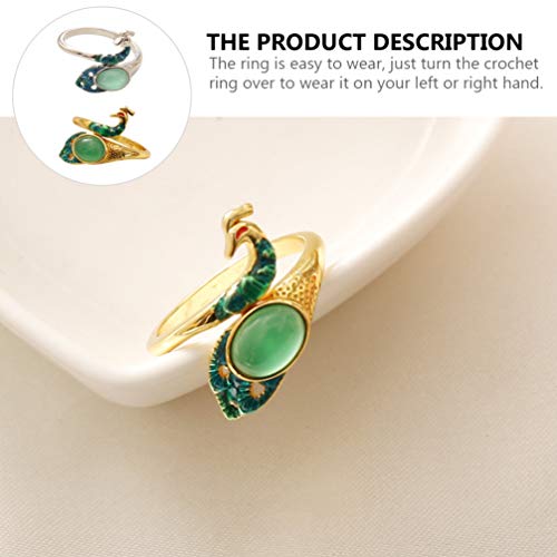 EXCEART 2pcs Adjustable Knitting Loop Crochet Ring Peacock Crochet Rings Woven Rings Metal Yarn Guide Finger Holder Knitting Thimble for Home Crochet Knitting Tools