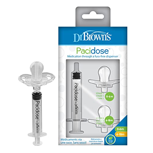 Dr. Brown's Pacidose Pacifier and Liquid Baby Medicine Dispenser with Oral Syringe and Two Sizes of Pacifier Bulbs - 0-6m and 6-18m