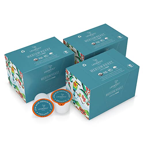 Lifeboost Coffee USDA Organic Coffee Pods Medium Roast - Low Acid Single Origin Non-GMO Kcup Coffee Without Mycotoxins or Pesticides - Compatible with Keurig & Keurig 2 Machines - 10 Count
