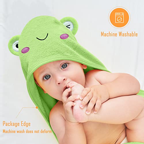 Sunny zzzZZ Baby Hooded Bath Towel and Washcloth Sets, Baby Essentials for Newborn Boy Girl, Baby Shower Towel Gifts for Infant and Toddler - 2 Towel and 8 Washcloths - Frog and Cow