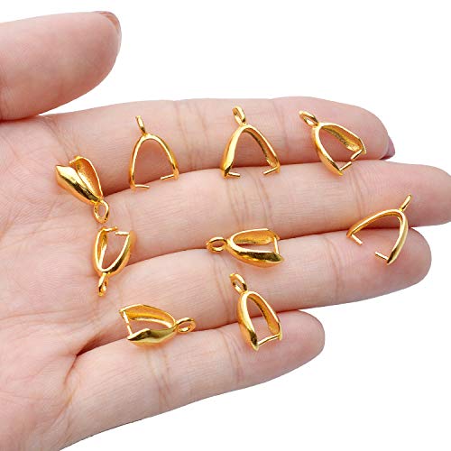 Aylifu 60pcs Pinch Clip Clasp Bead Bail Pendant Connector Metal Jewelry Making Supplies,14x8mm,Gold