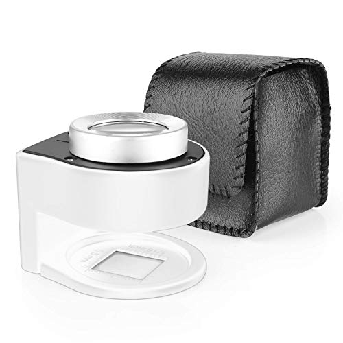 30X Loupe Magnifier with 6 Light,Desktop Portable Metal Magnifier Folding Scale Sewing Magnifing Glass for Textile Optical Jewelry Tool Coins Currency (White)