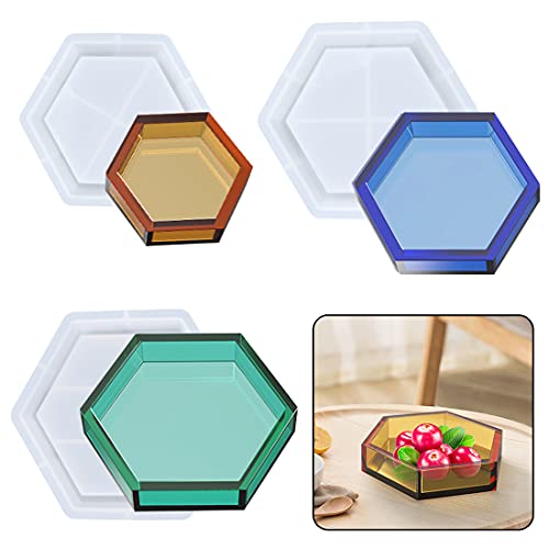 Voyyphixa Tray Molds Resin Coaster Silicone Mold Hexagon Plate Moulds for Epoxy Resin Supplies DIY Jewelry Box Fruit Dish Candy Jar Candle Soap Holder Art Crafts